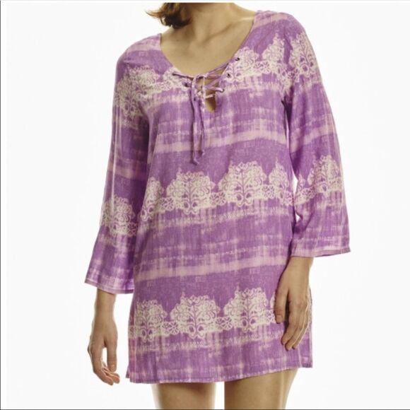 Margaritaville Batik Lace Rayon Purple Tunic Swim Beach Cover-up NWT M Medium - Picture 1 of 4